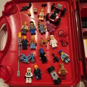 Lego Minifigures Lot Of assorted figures, Pieces & Red Carrying Case